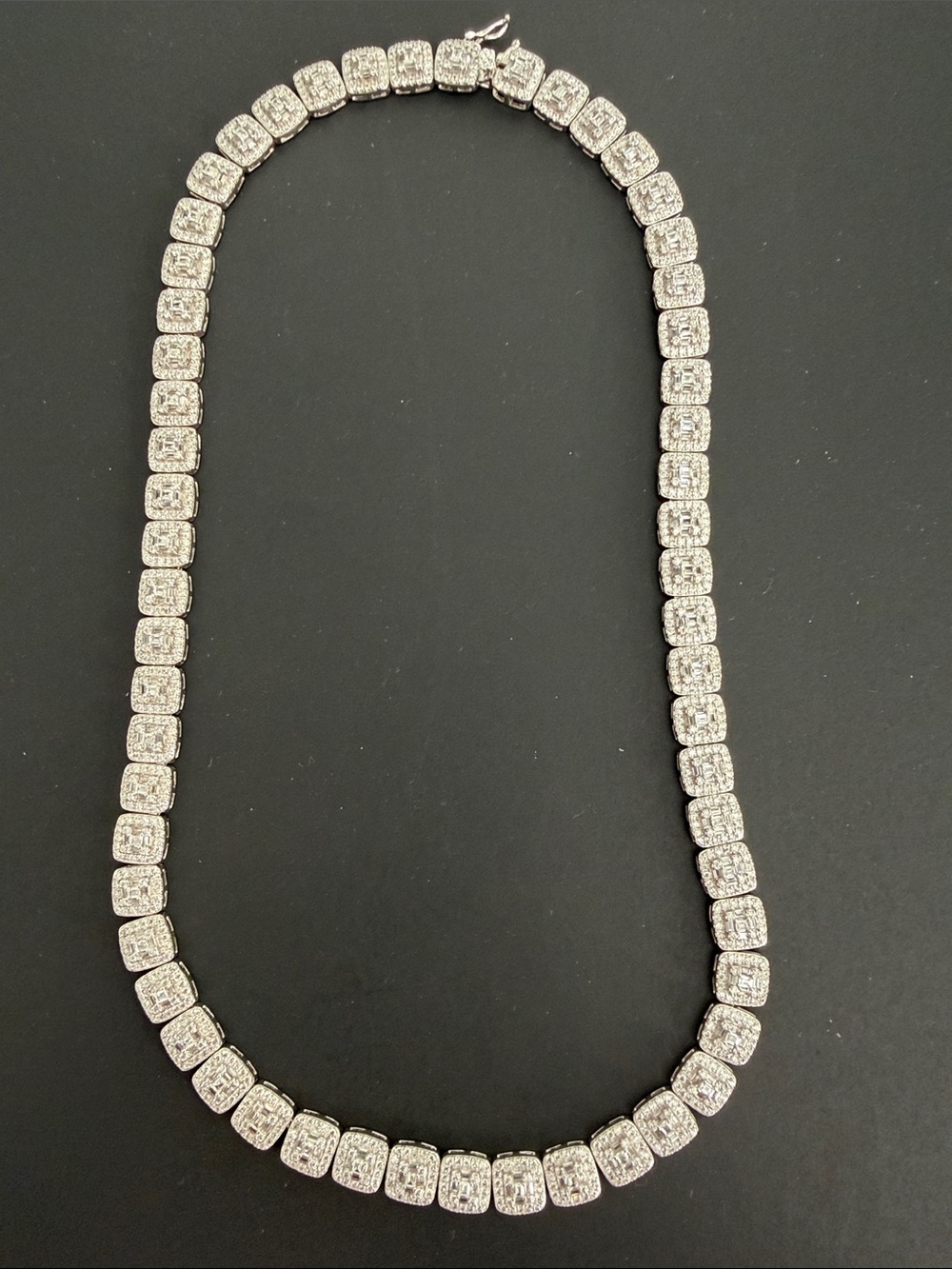 Silver Pavé Square Link Necklace - Elegant Women's or Mens !